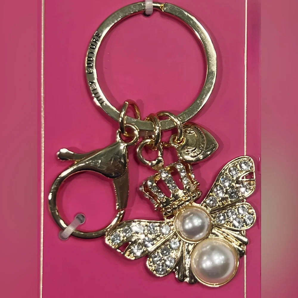 Juicy Couture Gold Keychain with Crown and Heart Charms